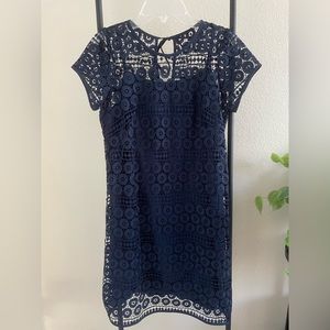 Loft Outlet Navy Blue Crochet Lace Dress - Size 00 Petite